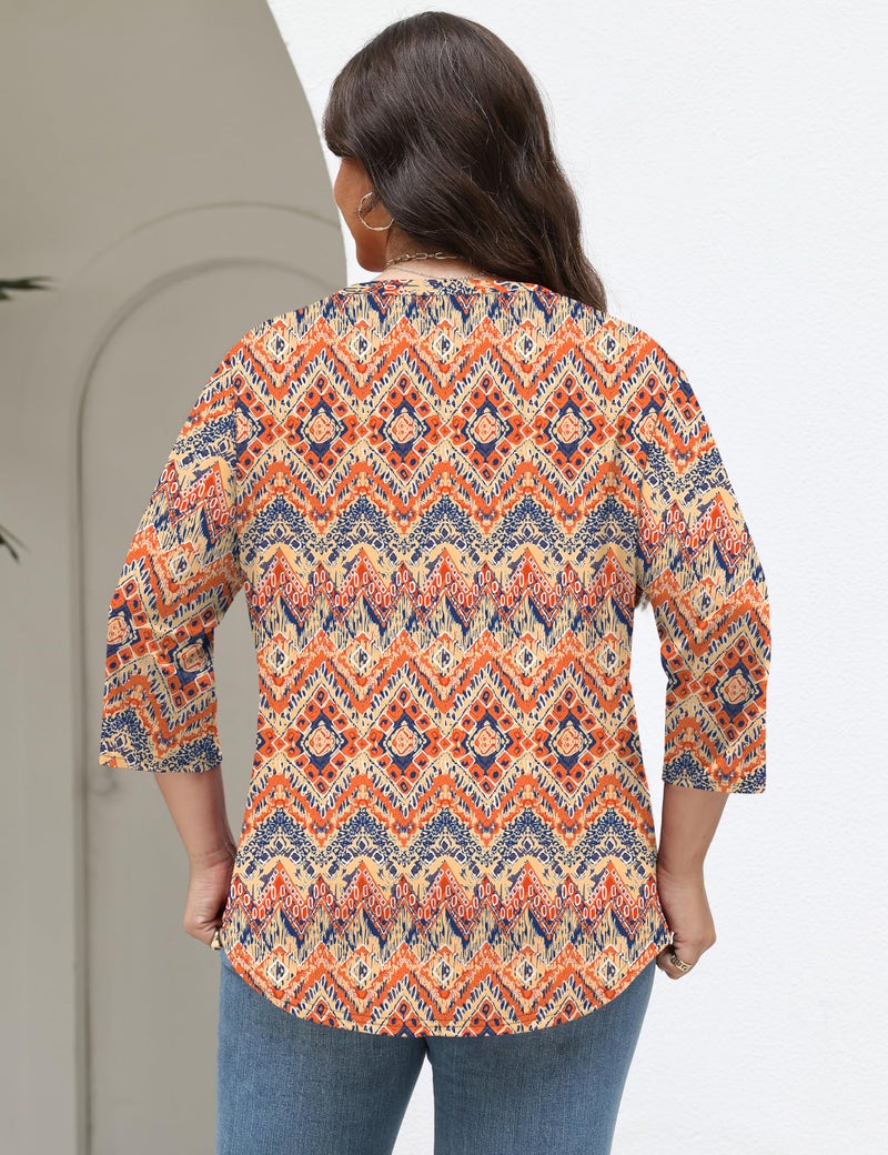 TFSDOD 3/4 Sleeve Tunic Tops for Women Plus Size Summer Clothes Womens Spring Clothes Pleated Tshirts Shirts Plus - Image 5