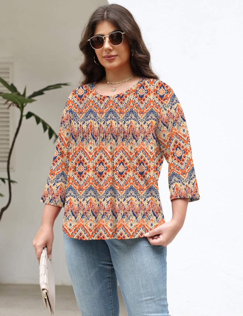 TFSDOD 3/4 Sleeve Tunic Tops for Women Plus Size Summer Clothes Womens Spring Clothes Pleated Tshirts Shirts Plus - Image 3