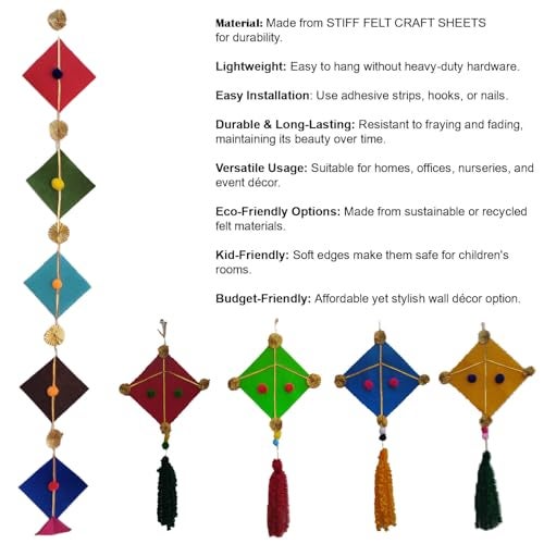 CANVASS Colorful Woolen Kite Hanging Latkan Toran Garland for Main Door, Poojaroom, Festivals, Wedding, Housewarming - Rajasthani Traditional Decoration Items (17 cm, 120 cm) - Image 3