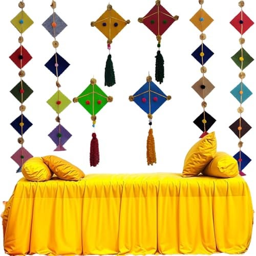 CANVASS Colorful Woolen Kite Hanging Latkan Toran Garland for Main Door, Poojaroom, Festivals, Wedding, Housewarming - Rajasthani Traditional Decoration Items (17 cm, 120 cm) - Image 5