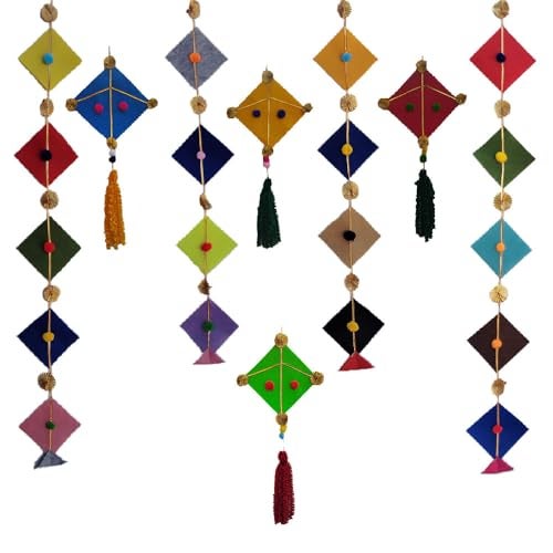 CANVASS Colorful Woolen Kite Hanging Latkan Toran Garland for Main Door, Poojaroom, Festivals, Wedding, Housewarming - Rajasthani Traditional Decoration Items (17 cm, 120 cm) - Image 1