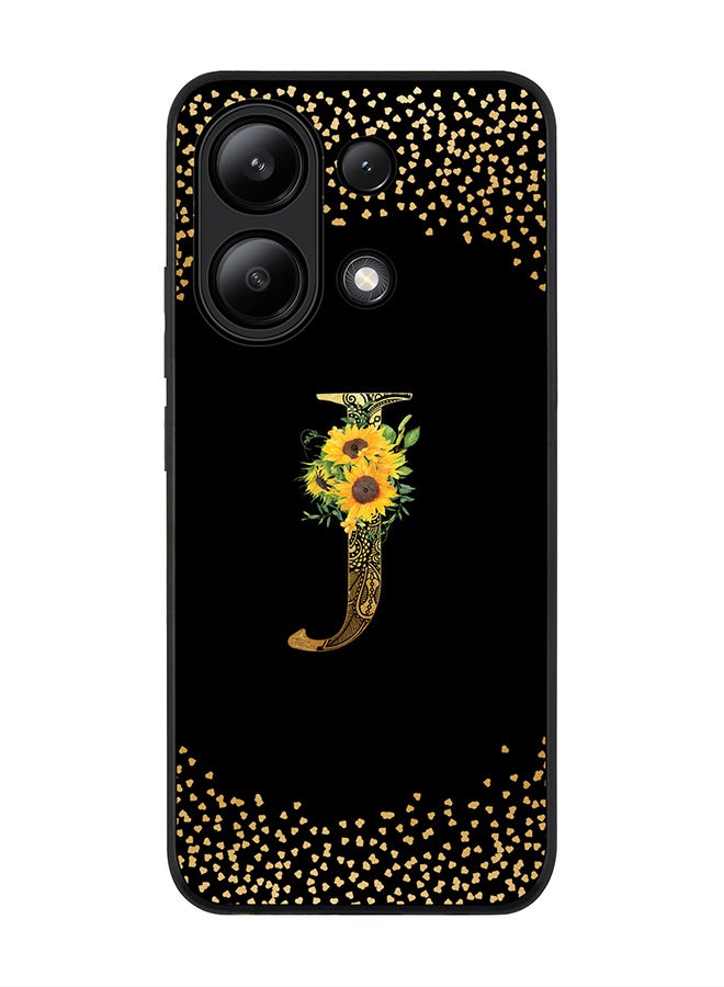 Stylizedd Rugged Black edge case for Xiaomi Redmi Note 13 4G, Cover Custom Monogram Initial Letter Mandala Floral Pattern Alphabet - J ( Black ) - Image 1