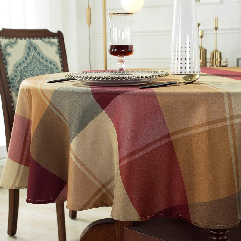 SASTYBALE Round Tablecloth Checkered Style Polyester Table Cloth DustProof Wrinkle Resistant Heavy Weight Table Cover for Kitchen Dinning Tabletop Decoration Round70 46 Seats Red