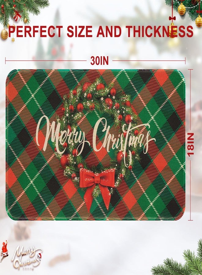 FRAMICS Christmas Door Mat Indoor Entrance, Buffalo Plaid Christmas Mats for Front Door Non Slip, Absorbent Christmas Outdoor Mat, Merry Christmas Welcome Doormat, Christmas Decorations, 30" x 18" - Image 2