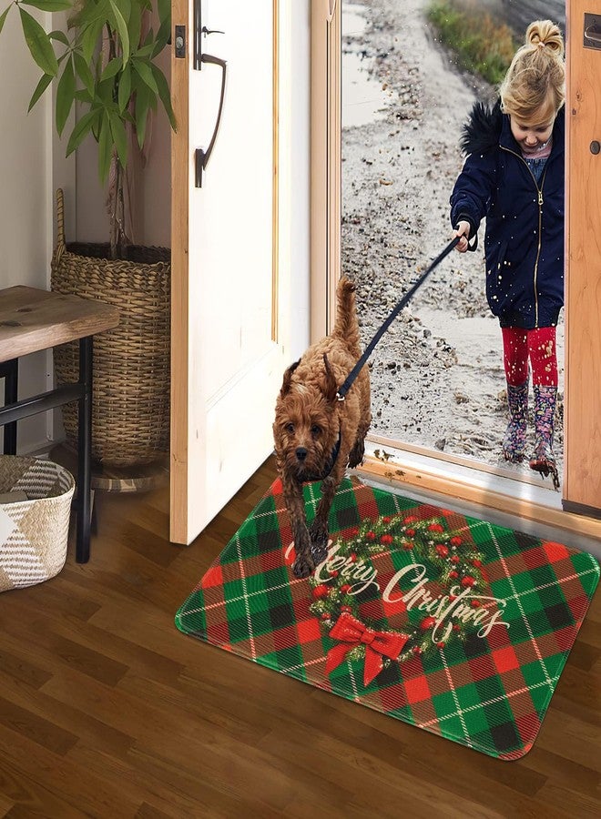 FRAMICS Christmas Door Mat Indoor Entrance, Buffalo Plaid Christmas Mats for Front Door Non Slip, Absorbent Christmas Outdoor Mat, Merry Christmas Welcome Doormat, Christmas Decorations, 30" x 18" - Image 3
