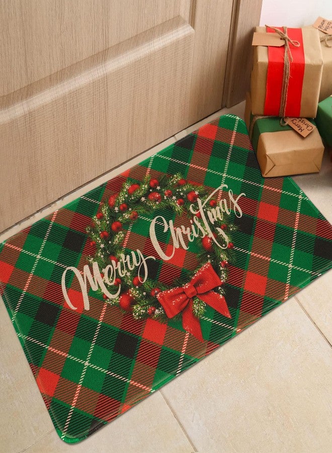 FRAMICS Christmas Door Mat Indoor Entrance, Buffalo Plaid Christmas Mats for Front Door Non Slip, Absorbent Christmas Outdoor Mat, Merry Christmas Welcome Doormat, Christmas Decorations, 30" x 18" - Image 1