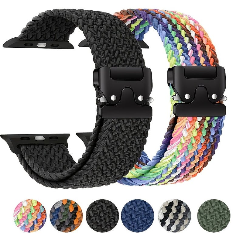 Nylon Elastic Braided Solo Loop Stretchy Sports Wristbands For Apple Watch Band 44mm 45mm 46mm 49mm 42mm Series 1 2 3 Black Chocolate Adjustable Soft Strap Comfortable Breathable Wristband - Image 1