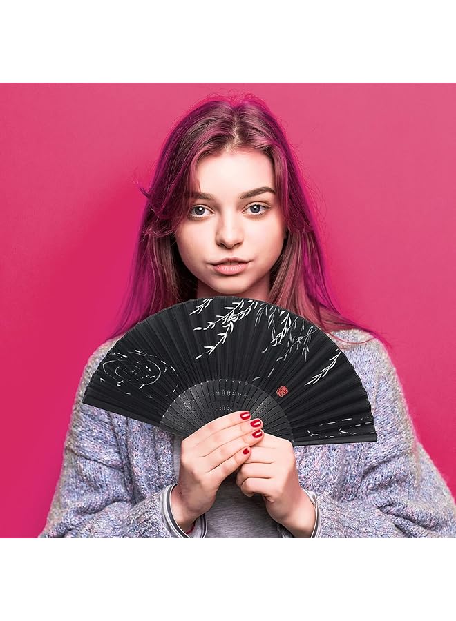 erorex Foldable Fan Handheld Fabric Bamboo Fan Vintage Style Hand Held Folding Fans For Party Wedding Dancing Decoration - Image 2