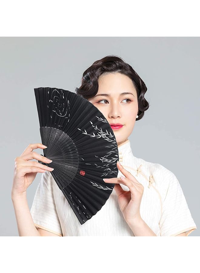 erorex Foldable Fan Handheld Fabric Bamboo Fan Vintage Style Hand Held Folding Fans For Party Wedding Dancing Decoration - Image 4