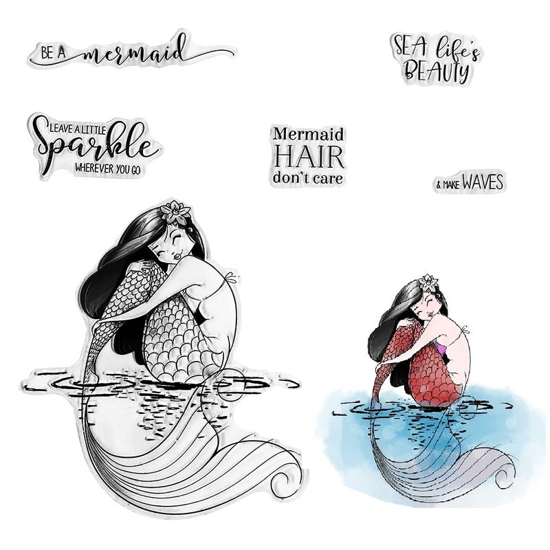 Mermaid Waves Clear Stamps for Card Making and Photo Album Decorations Girl Words Transparent Rubber Stamps Seal for DIY Scrapbooking