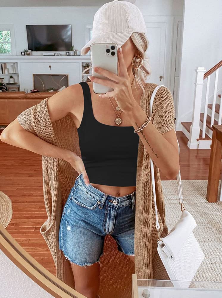 REORIA Women's Summer Sexy Basic Sleeveless Square Neck Fitted Seamless Yoga Cropped Tank Cute Crop Tops Black Medium - Image 4