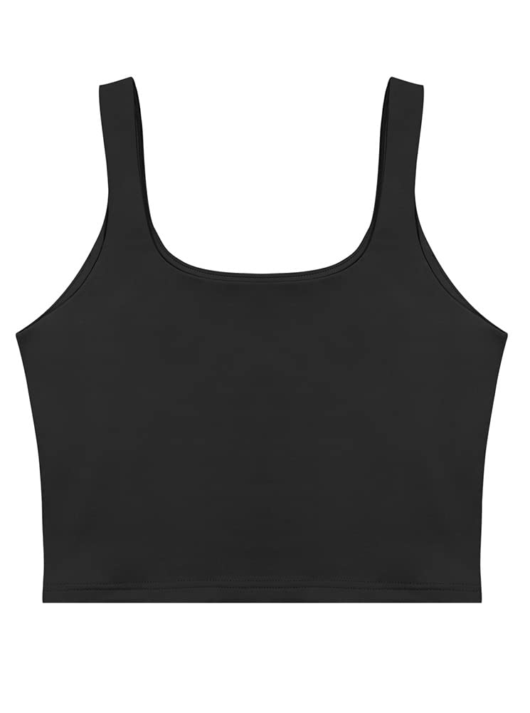 REORIA Women's Summer Sexy Basic Sleeveless Square Neck Fitted Seamless Yoga Cropped Tank Cute Crop Tops Black Medium - Image 5