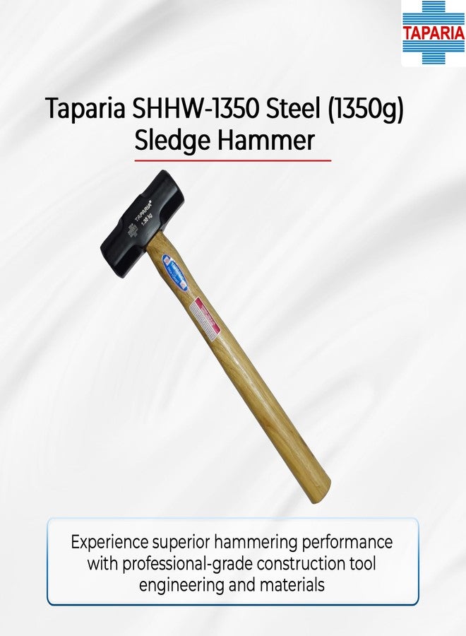 Taparia SHHW-1350 Steel (1350g) Sledge Hammer with Hickory Wood Handle (Beige and Black) - Image 2