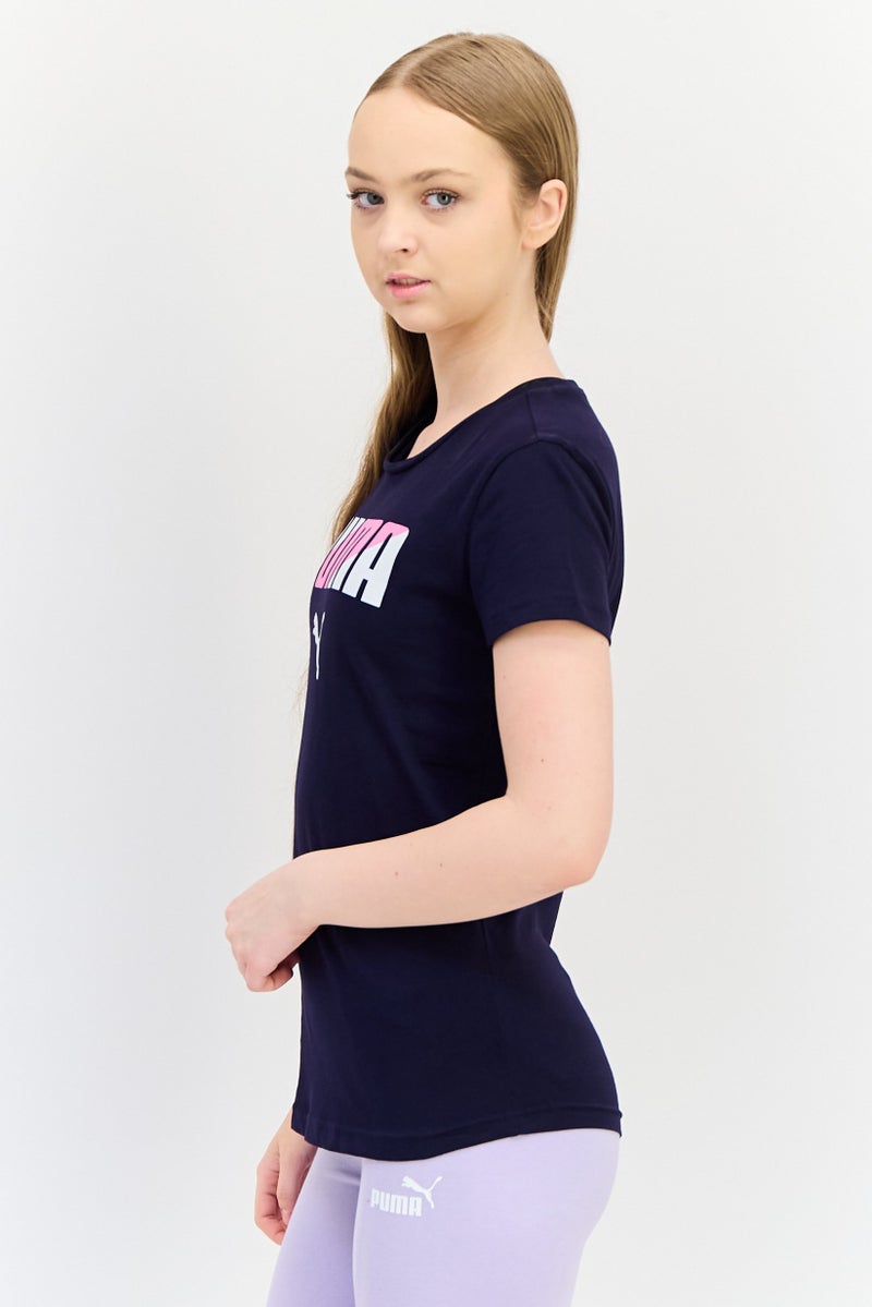 PUMA تي شيرت نسائي بقصة عادية بأكمام قصيرة للخارج، أزرق داكن - Image 3