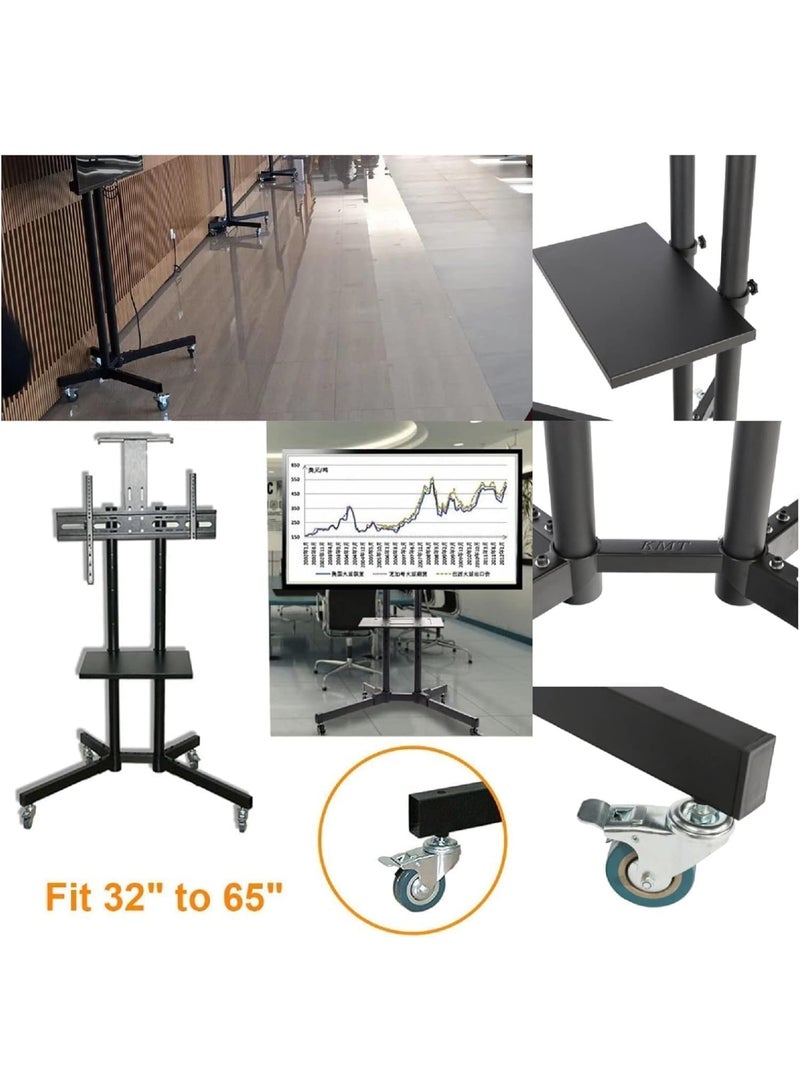 BrandTech Premium Heavy-Duty Mobile TV Stand Cart for 32–75 Inch TVs, Height Adjustable Rolling Floor TV Mount with Lockable Casters, 2-Tier AV Shelves, Max VESA 600×400 (Mobile TV Stand 32-65) - Image 4
