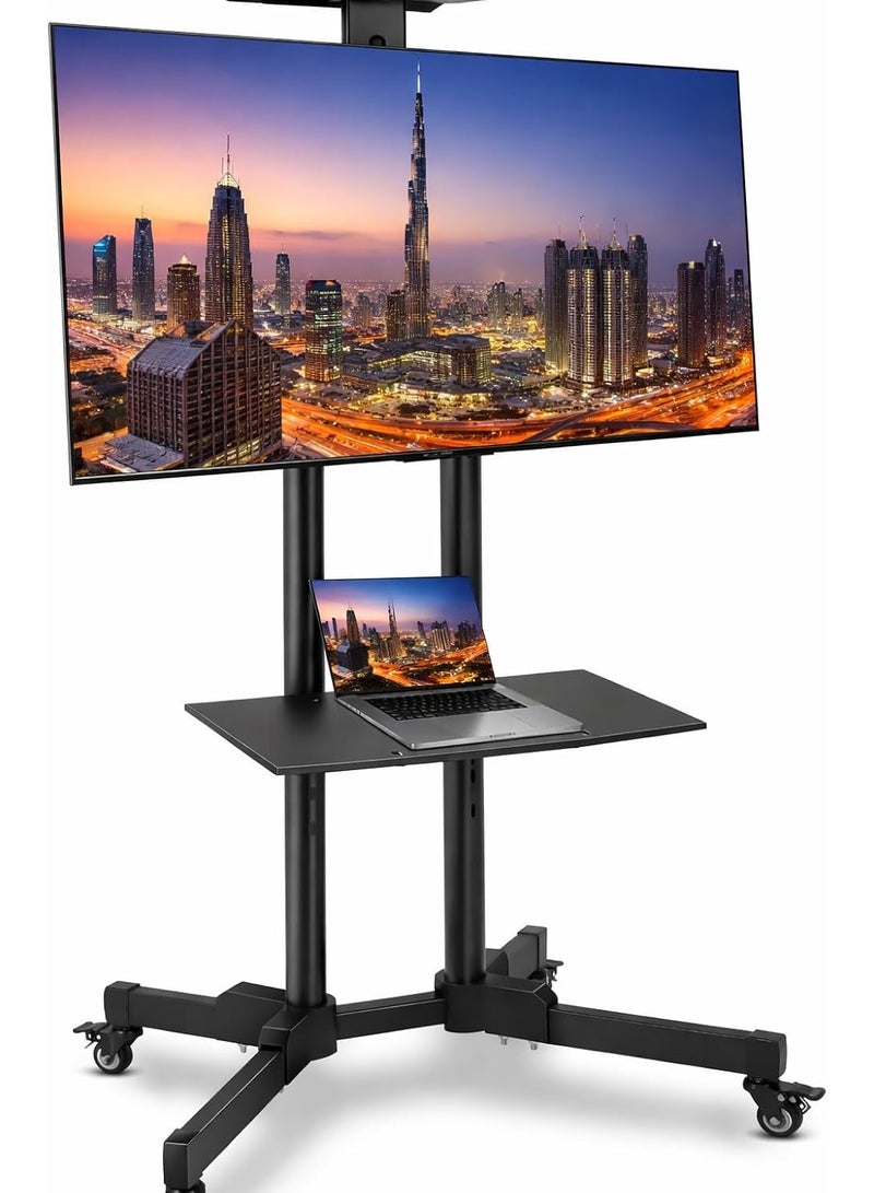 BrandTech Premium Heavy-Duty Mobile TV Stand Cart for 32–75 Inch TVs, Height Adjustable Rolling Floor TV Mount with Lockable Casters, 2-Tier AV Shelves, Max VESA 600×400 (Mobile TV Stand 32-65) - Image 1