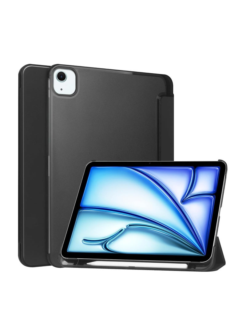Case Compatible with iPad Air 13 (2024) 13-inch M2, Tri-Fold Smart Tablet Case with Built-in Pen Holder, Frosted Translucent Back Case with Auto Wake/Sleep Feature