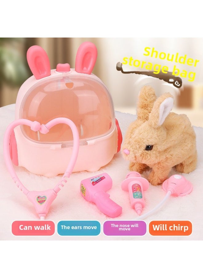 Children's Electric Simulation Backpack Rabbit Will Call Girl Pet Doll Backpack Dog Gift Puzzle Plush Toy-Color:Pink-medical Care Set [color Box]  - Image 3