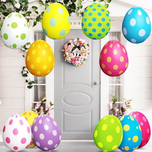 Simgoing 12 Pcs Easter Inflatable Decorations Easter Egg Inflatables Outdoor Decorations Colorful Eggs Decor for Ornament Yard Lawn Garden Holiday Party Indoor Outdoor Decor, 15 Inch (Pastel) - Image 1