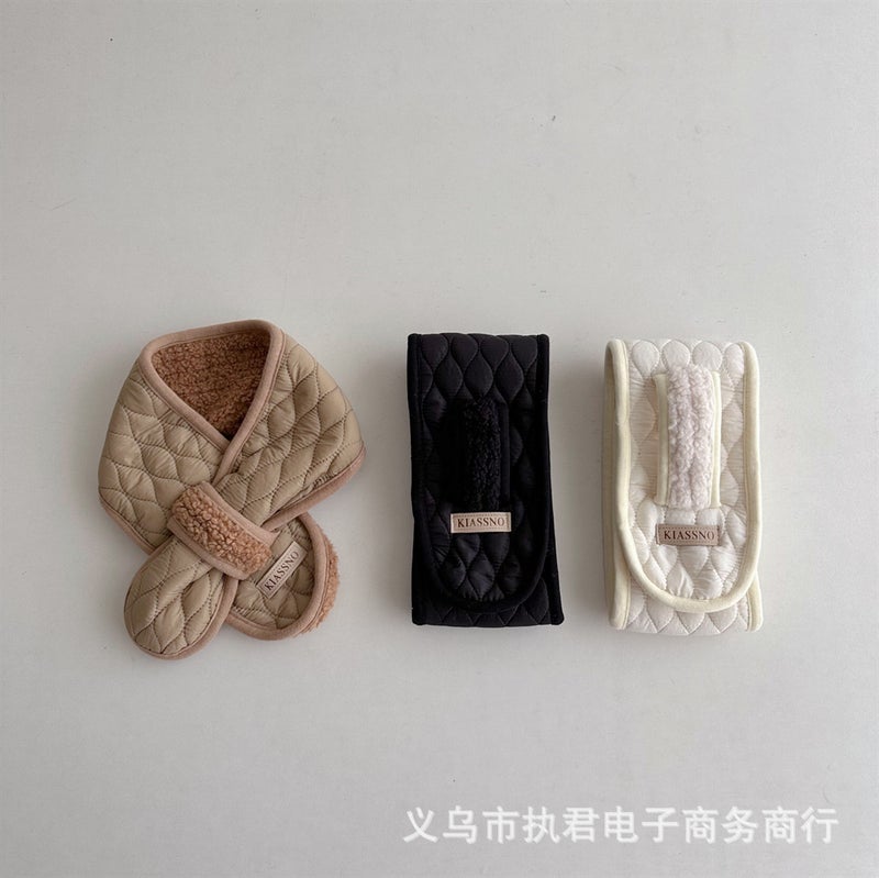 Ins South Korea Western Style Solid Color Quilted Plaid Warm Boys And Girls Scarf Baby All-Match Out Scarf Fashion - Image 3
