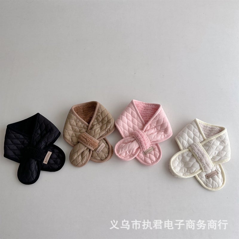 Ins South Korea Western Style Solid Color Quilted Plaid Warm Boys And Girls Scarf Baby All-Match Out Scarf Fashion - Image 2