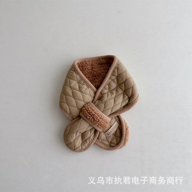Ins South Korea Western Style Solid Color Quilted Plaid Warm Boys And Girls Scarf Baby All-Match Out Scarf Fashion - Image 1