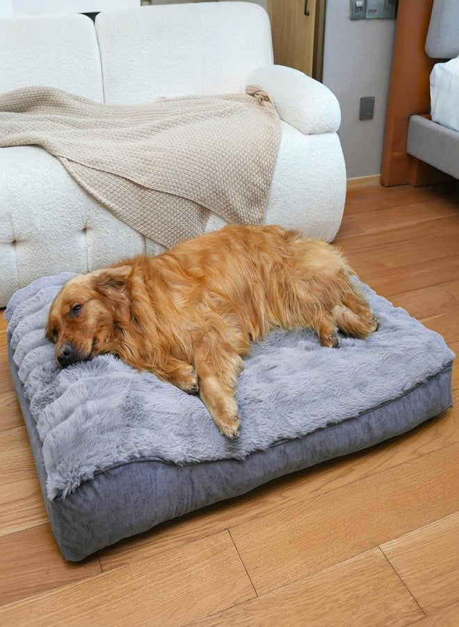 OMIVIER Large Dog Bed with Low-Angle Soft Pillow.Deluxe Dog Bed Fabric Comfortable and Soft.with Non-Slip Bottom, Washable pet Bed Medium for Crate.Color: Grey. - Image 1