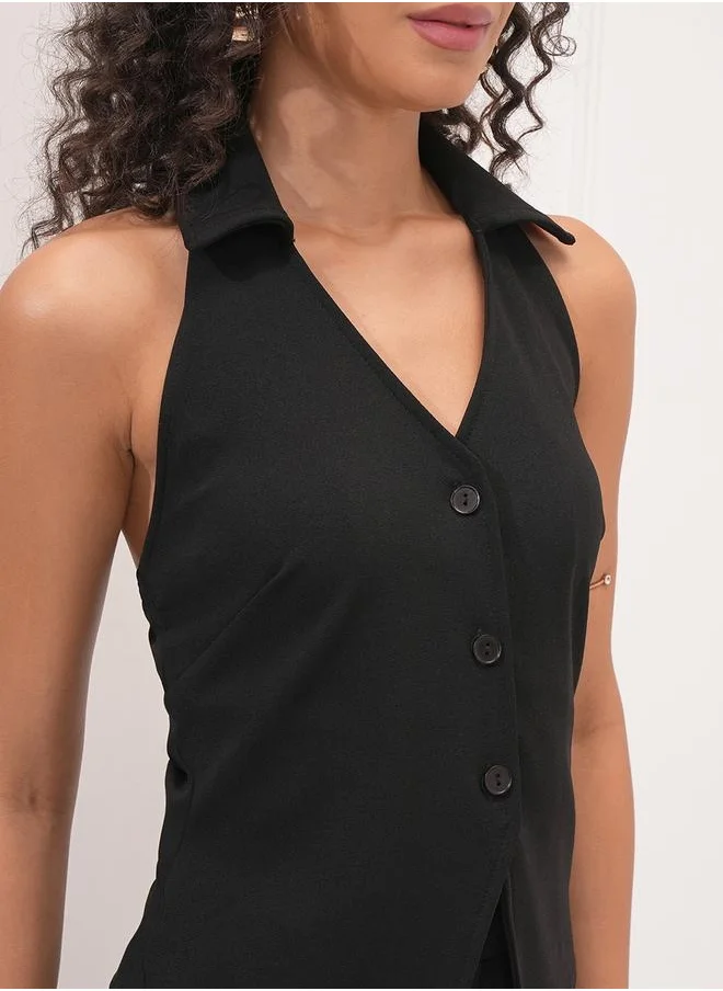 طوكيو توكيز Solid Sleeveless Top with Buttons and Pencil Midi Skirt Co-Ords by Styli