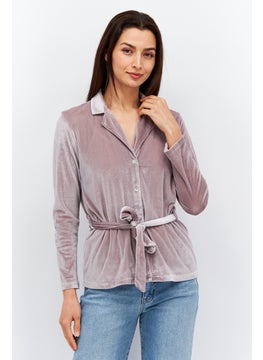 Women Notched Collar Long Sleeve Belted Plain Shirt, Purple - pzsku/Z27260DFB22FFD084D494Z/45/_/1724351130/4ee623ac-bc97-4560-b974-c2a5feed81e1