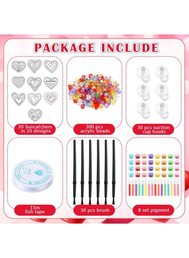Sonwyoung 30 Sets Valentine's Day Suncatchers Craft Kits, DIY Heart Glow in The Dark Suncatcher Kits Stained Glass Window Paint Art for Valentines Classroom Activities Art and Craft Party Favors - Image 3