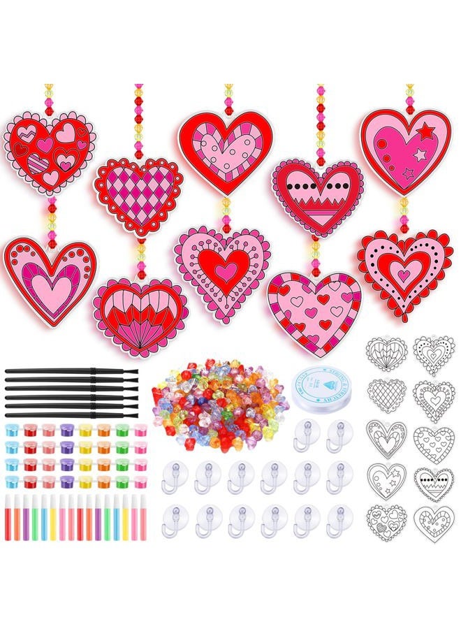 Sonwyoung 30 Sets Valentine's Day Suncatchers Craft Kits, DIY Heart Glow in The Dark Suncatcher Kits Stained Glass Window Paint Art for Valentines Classroom Activities Art and Craft Party Favors - Image 1