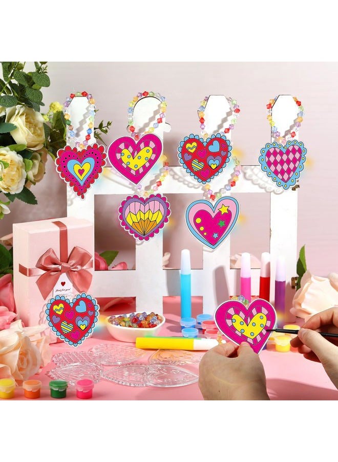 Sonwyoung 30 Sets Valentine's Day Suncatchers Craft Kits, DIY Heart Glow in The Dark Suncatcher Kits Stained Glass Window Paint Art for Valentines Classroom Activities Art and Craft Party Favors - Image 5