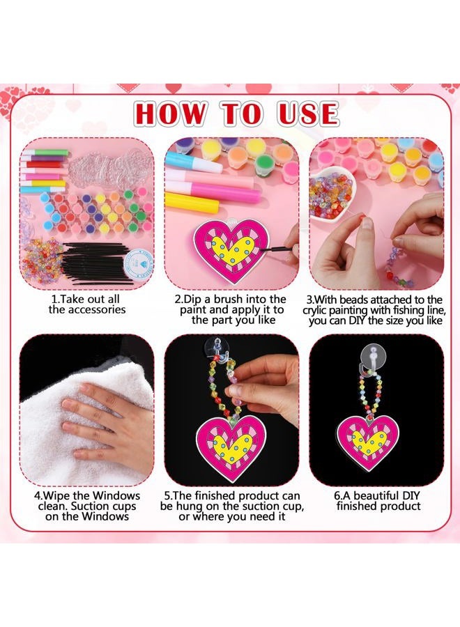 Sonwyoung 30 Sets Valentine's Day Suncatchers Craft Kits, DIY Heart Glow in The Dark Suncatcher Kits Stained Glass Window Paint Art for Valentines Classroom Activities Art and Craft Party Favors - Image 4
