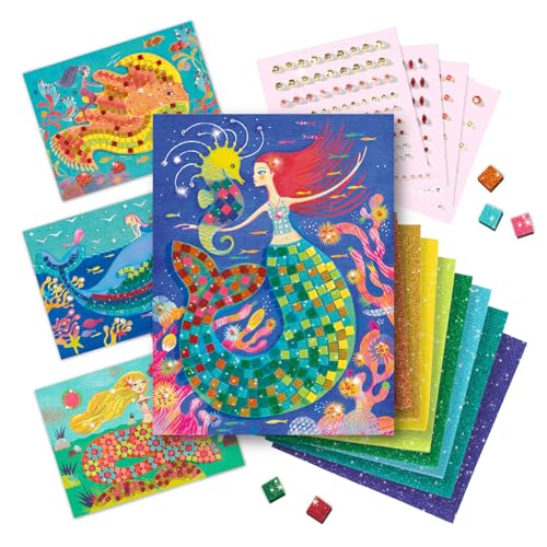 DJECO Mermaids Song Mosaic Arts Crafts Kit Create Your Own Glittery Underwater Scene for School Fun Creative for Family Friends Boys Girls Educational Sticker Foam for Kids 5 - Image 1
