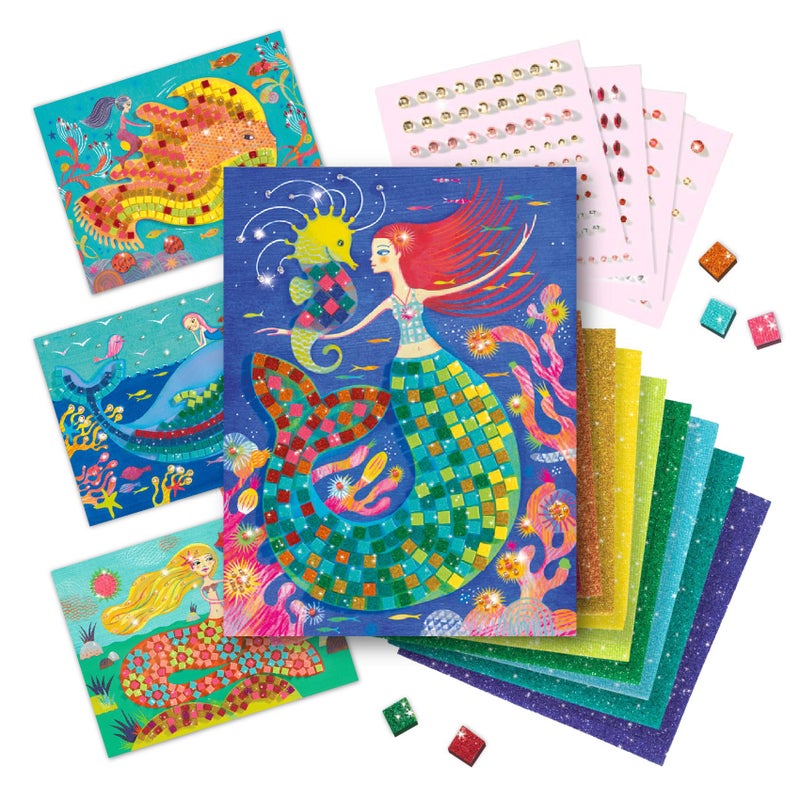 DJECO Mermaids Song Mosaic Arts Crafts Kit Create Your Own Glittery Underwater Scene for School Fun Creative for Family Friends Boys Girls Educational Sticker Foam for Kids 5 - Image 2