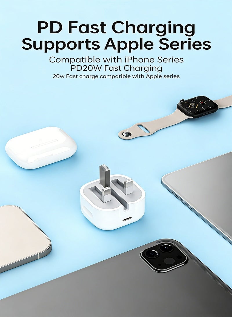 محول طاقة USB-C بقدرة 20 واط مع كابل شحن سريع USB-C إلى Lightning بطول متر واحد، شاحن بقابس قابل للطي لسلسلة iPhone - Image 2