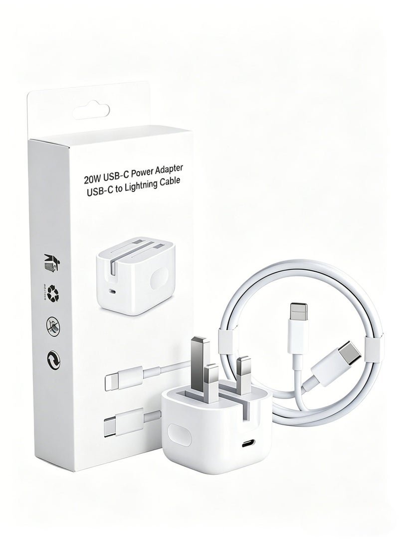 محول طاقة USB-C بقدرة 20 واط مع كابل شحن سريع USB-C إلى Lightning بطول متر واحد، شاحن بقابس قابل للطي لسلسلة iPhone - Image 1