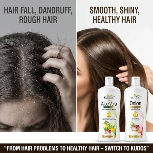 Kudos Ayurveda Aloe Vera Shampoo with Onion & Neem + Onion Shampoo with Tea Tree | Hair Nourishing & Strengthening Combo | Gentle Cleansing for Healthy Looking Hair | 500ml Each (Pack of 2) - Image 3