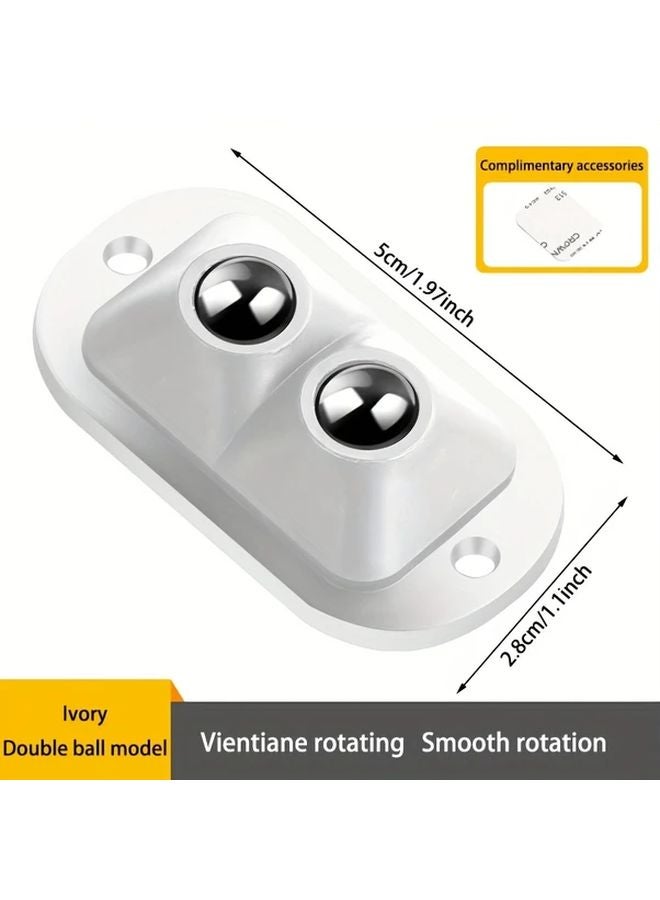 White Double Beads Heavy Duty Nylon Furniture Moving Wheels 360 Rotating Adhesive Ball Casters Smooth Rolling Swivel Wheels For Tables Chairs Sofas - Image 1