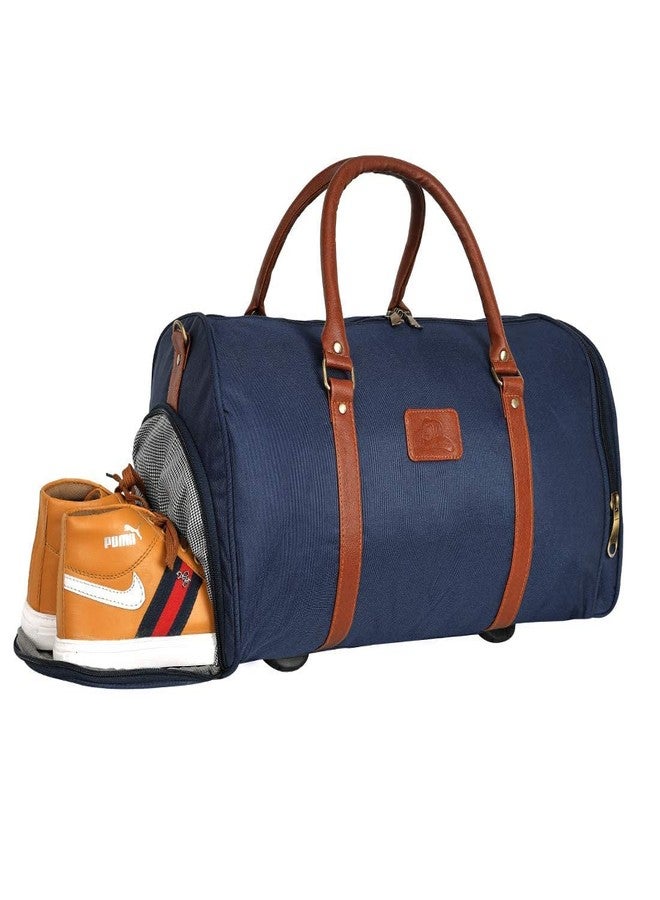 Leather World 27 Cm Canvas Weekender Travel Duffle Luggage Bag with Detachable Shoulder Strap Separate Shoe Laundry Compartment for Men & Women Blue - Image 1