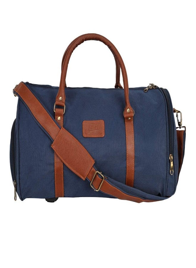 Leather World 27 Cm Canvas Weekender Travel Duffle Luggage Bag with Detachable Shoulder Strap Separate Shoe Laundry Compartment for Men & Women Blue - Image 2