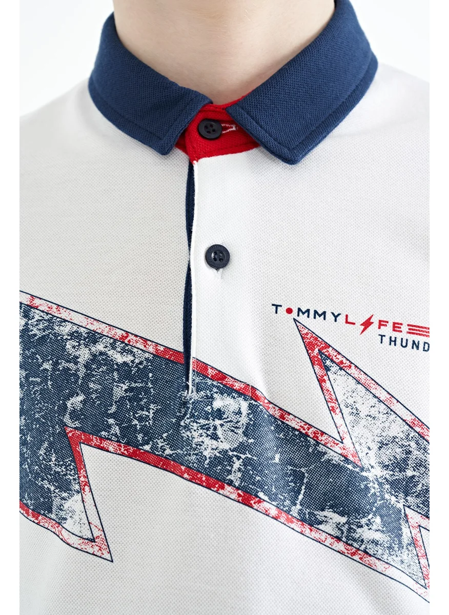 تومي لايف White Print Detailed Standard Size Polo Collar Boy T-Shirt - 11154
