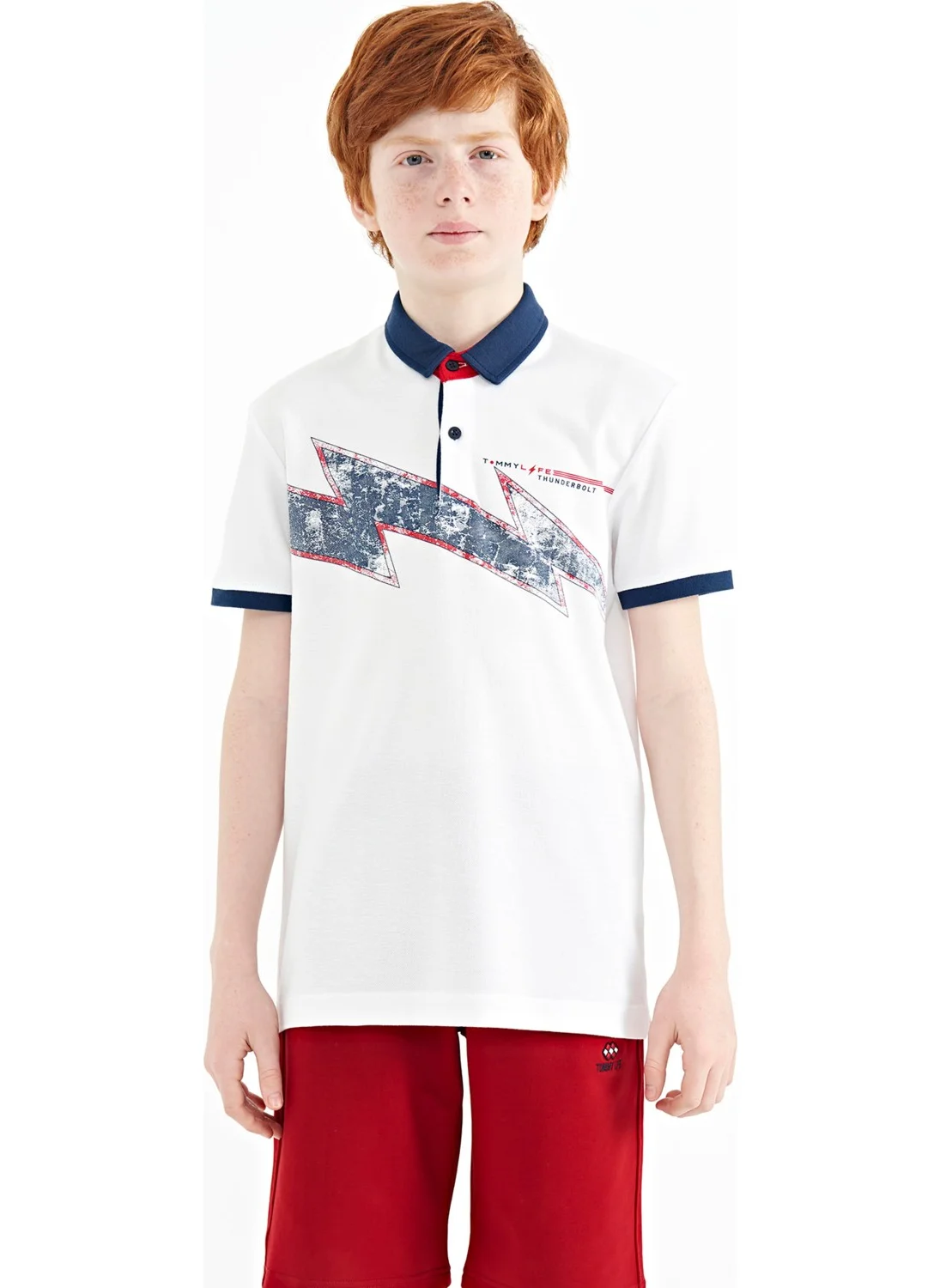 تومي لايف White Print Detailed Standard Size Polo Collar Boy T-Shirt - 11154