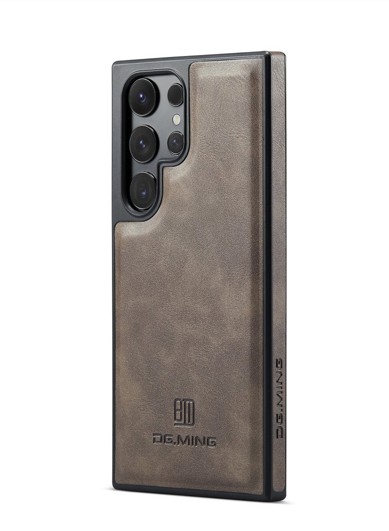 DGMING Case Cover Premium Leather Back with Logo CutOut Shockproof Compatible with Samsung Galaxy S25 Ultra (Coffe)  - Image 2