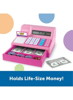 Learning Resources Pretend & Play Calculator Cash Register Pink 73 Pieces Ages 3+ Cash Register For Kids Play Money For Kids Toddlers Toys Toy Register  - Image 4