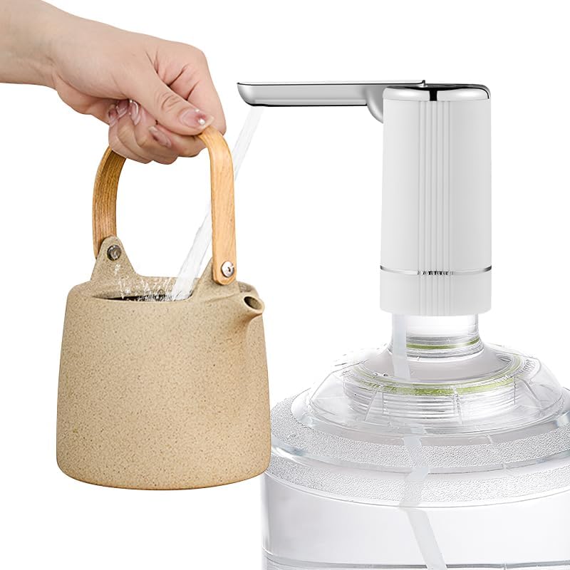 Honjince Foldable Electric Water Dispenser Pump for 5 Gallon Jug - USB Charging 3 Modes with Auto-Off Switch, Portable for Home Outdoor Camping Office-Compact Quiet Drinking Water Suction Device (Silver) - Image 1