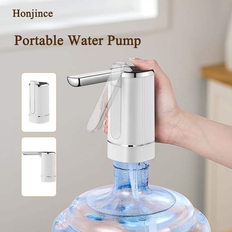 Honjince Foldable Electric Water Dispenser Pump for 5 Gallon Jug - USB Charging 3 Modes with Auto-Off Switch, Portable for Home Outdoor Camping Office-Compact Quiet Drinking Water Suction Device (Silver) - Image 4