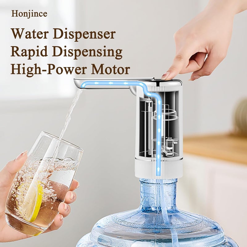 Honjince Foldable Electric Water Dispenser Pump for 5 Gallon Jug - USB Charging 3 Modes with Auto-Off Switch, Portable for Home Outdoor Camping Office-Compact Quiet Drinking Water Suction Device (Silver) - Image 2