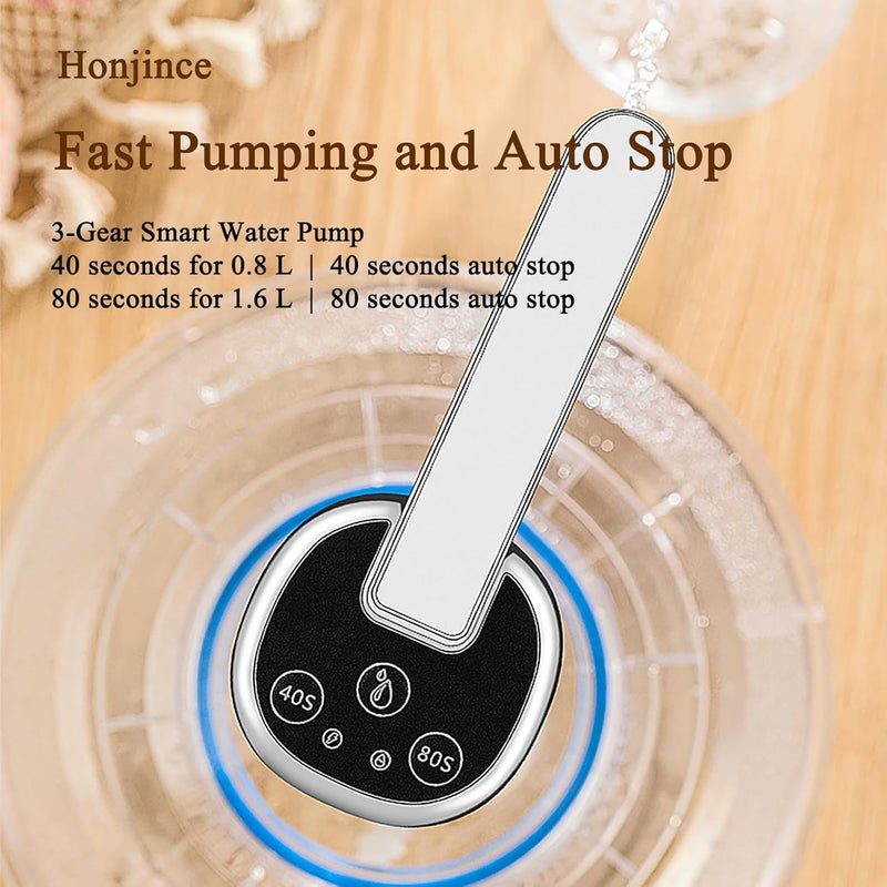 Honjince Foldable Electric Water Dispenser Pump for 5 Gallon Jug - USB Charging 3 Modes with Auto-Off Switch, Portable for Home Outdoor Camping Office-Compact Quiet Drinking Water Suction Device (Silver) - Image 3