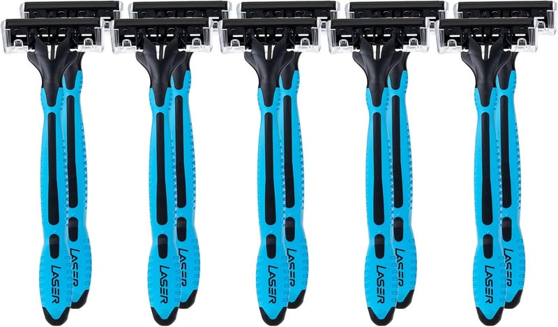LASER مجموعة شفرات الحلاقة القابلة للتصرف ثلاثية الشفرات من ليزر سبورت - 10 قطع مع الألوة وفيتامين E لحلاقة فائقة السلاسة - Image 1